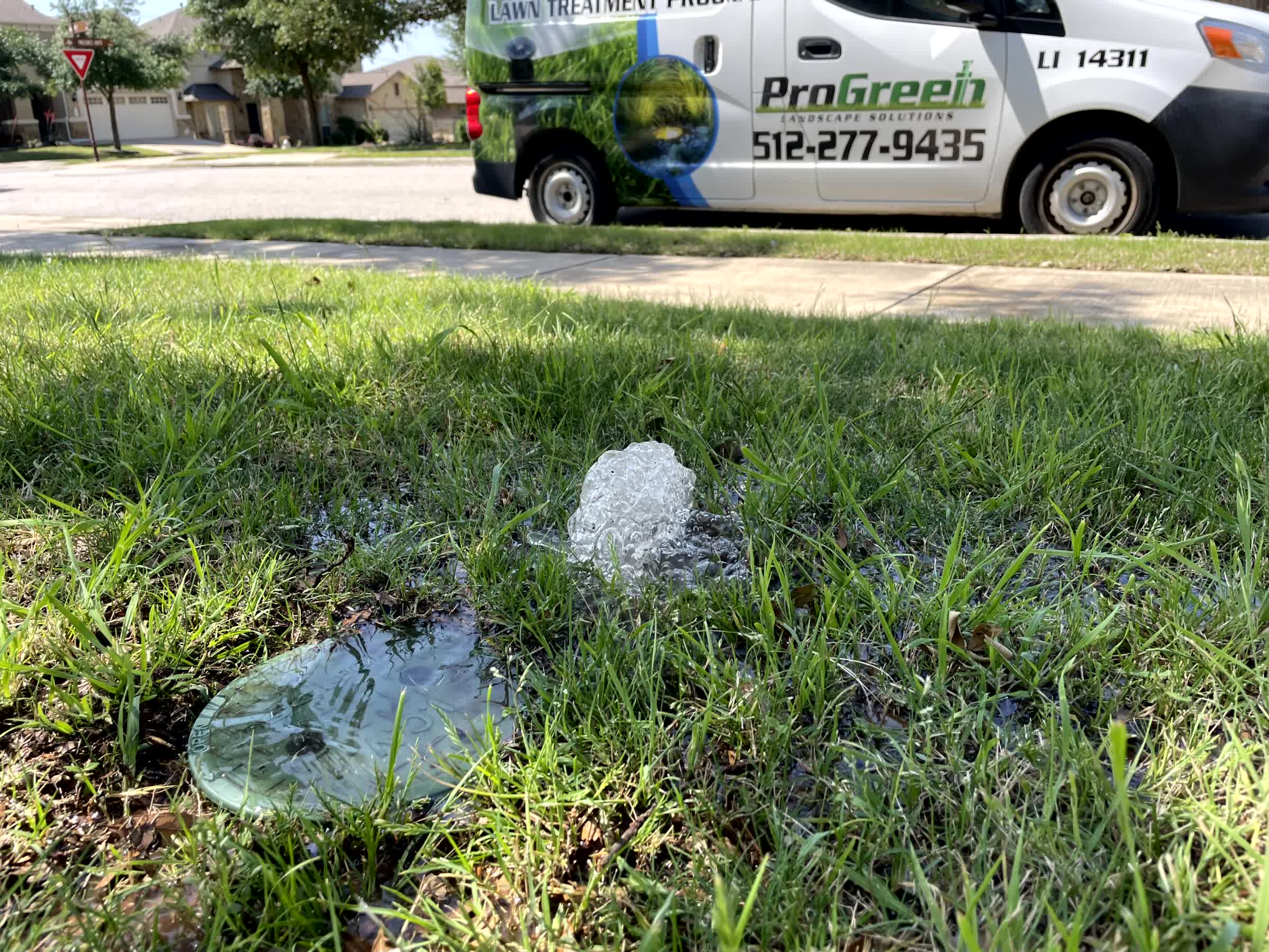 An irrigation leak ready to be fixed by ProGreen Landscape Solutions.