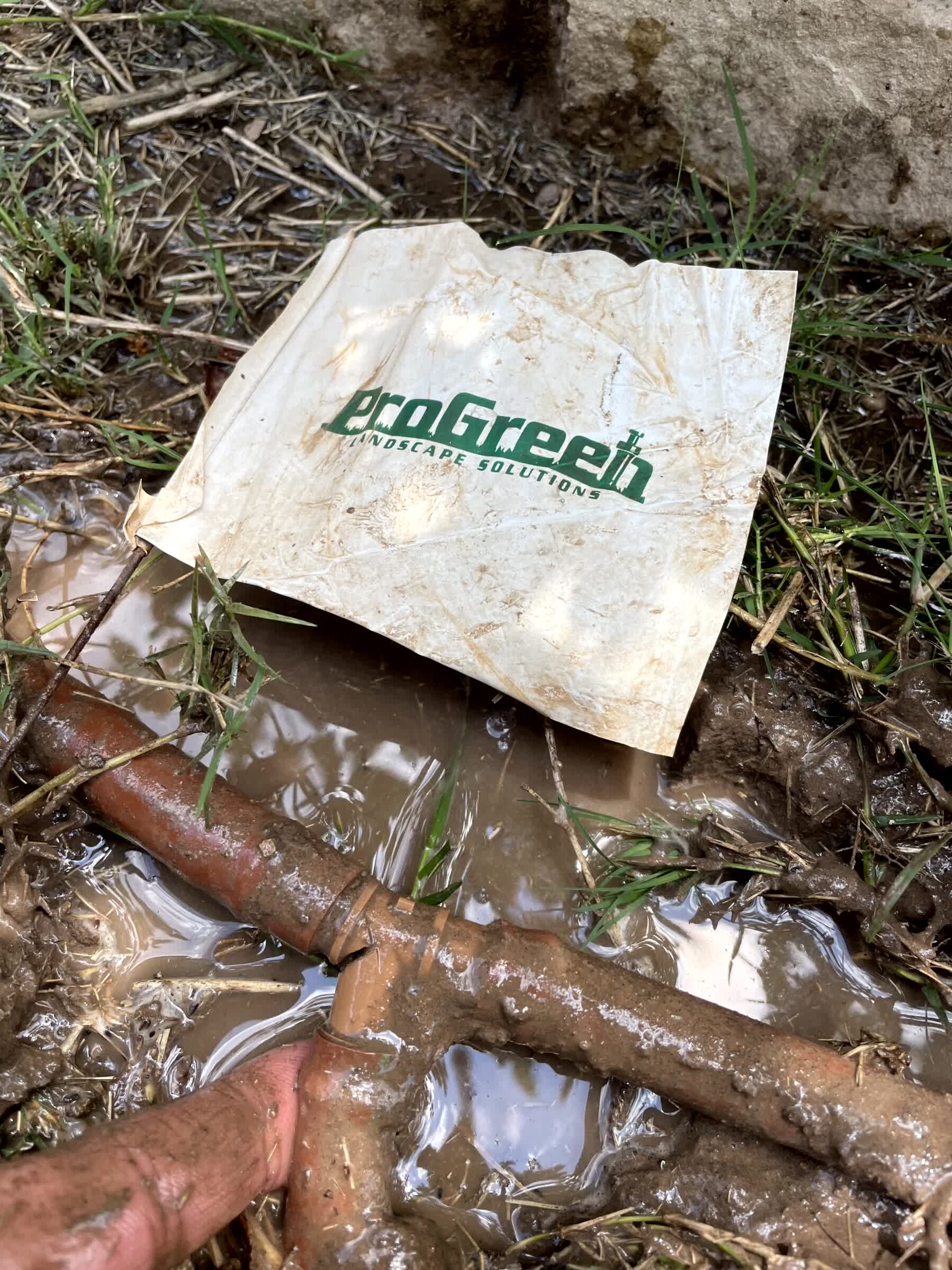 A leaking irrigation T pipe.